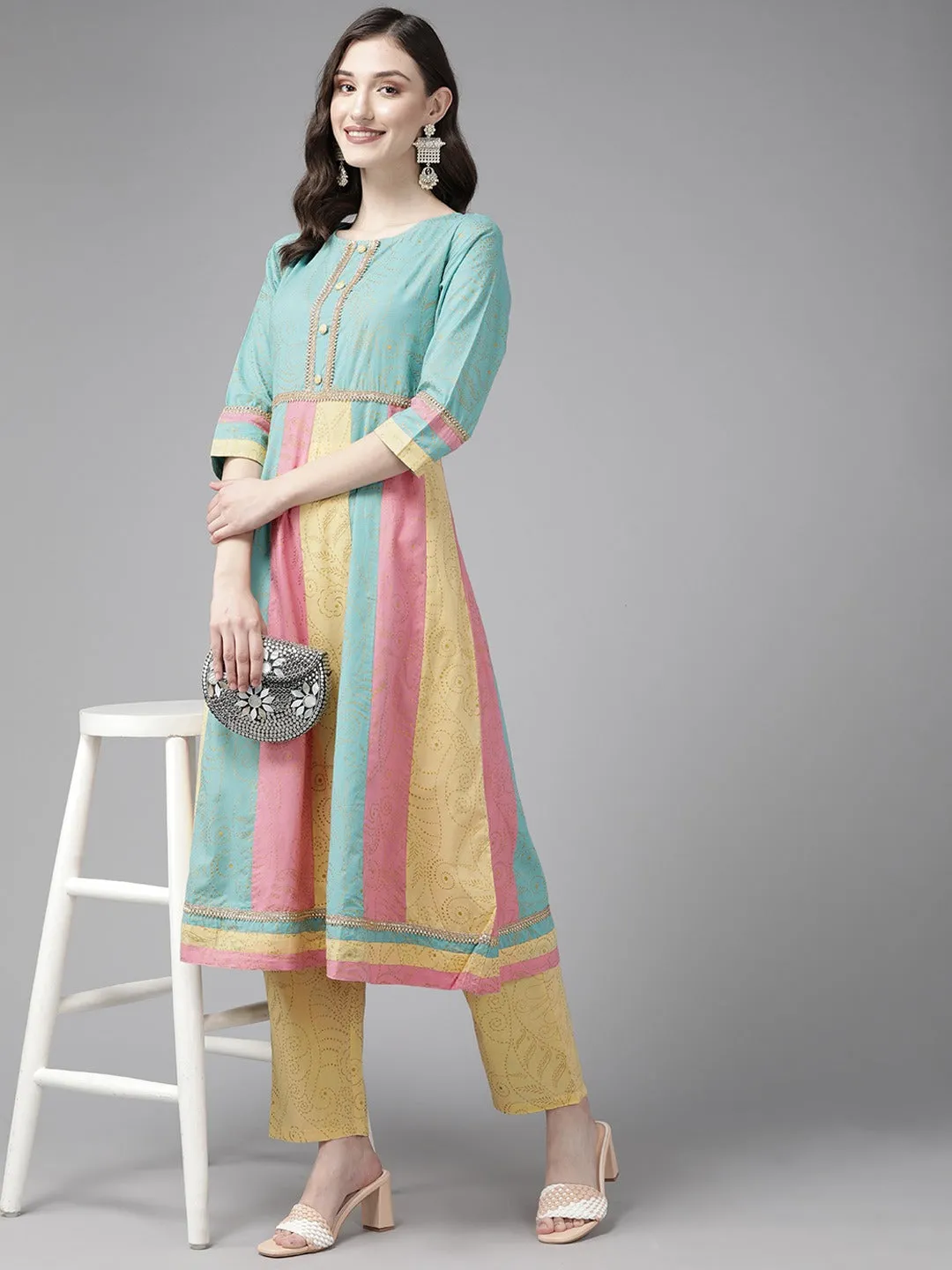 Women Teal Blue Pure Cotton Kurta Set