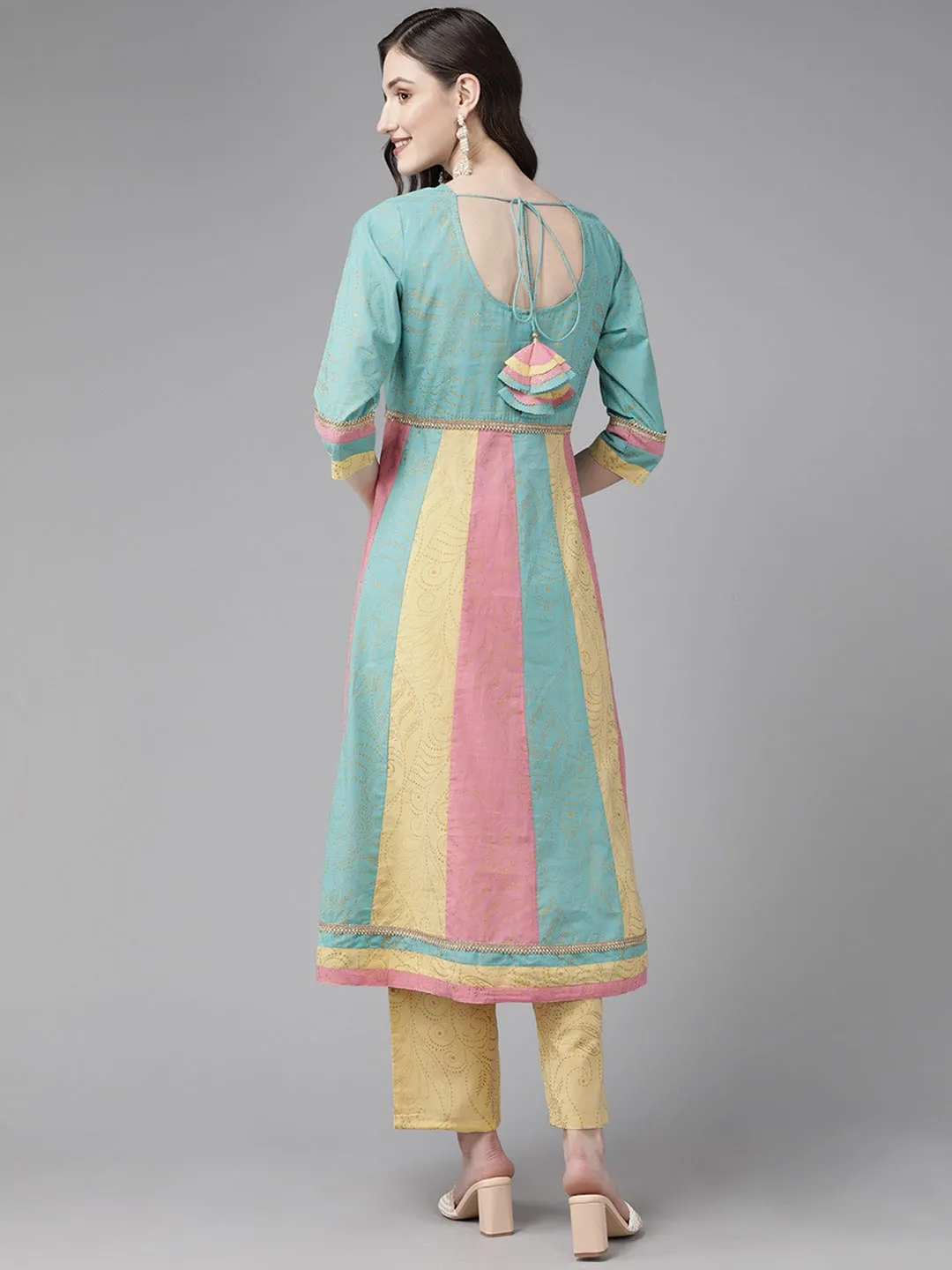 Women Teal Blue Pure Cotton Kurta Set