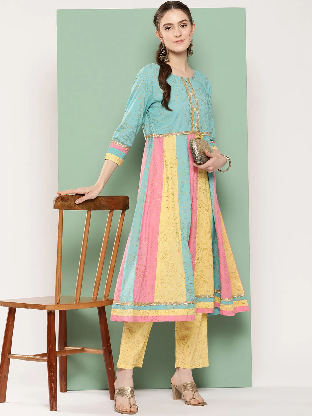 Women Teal Blue Pure Cotton Kurta Set