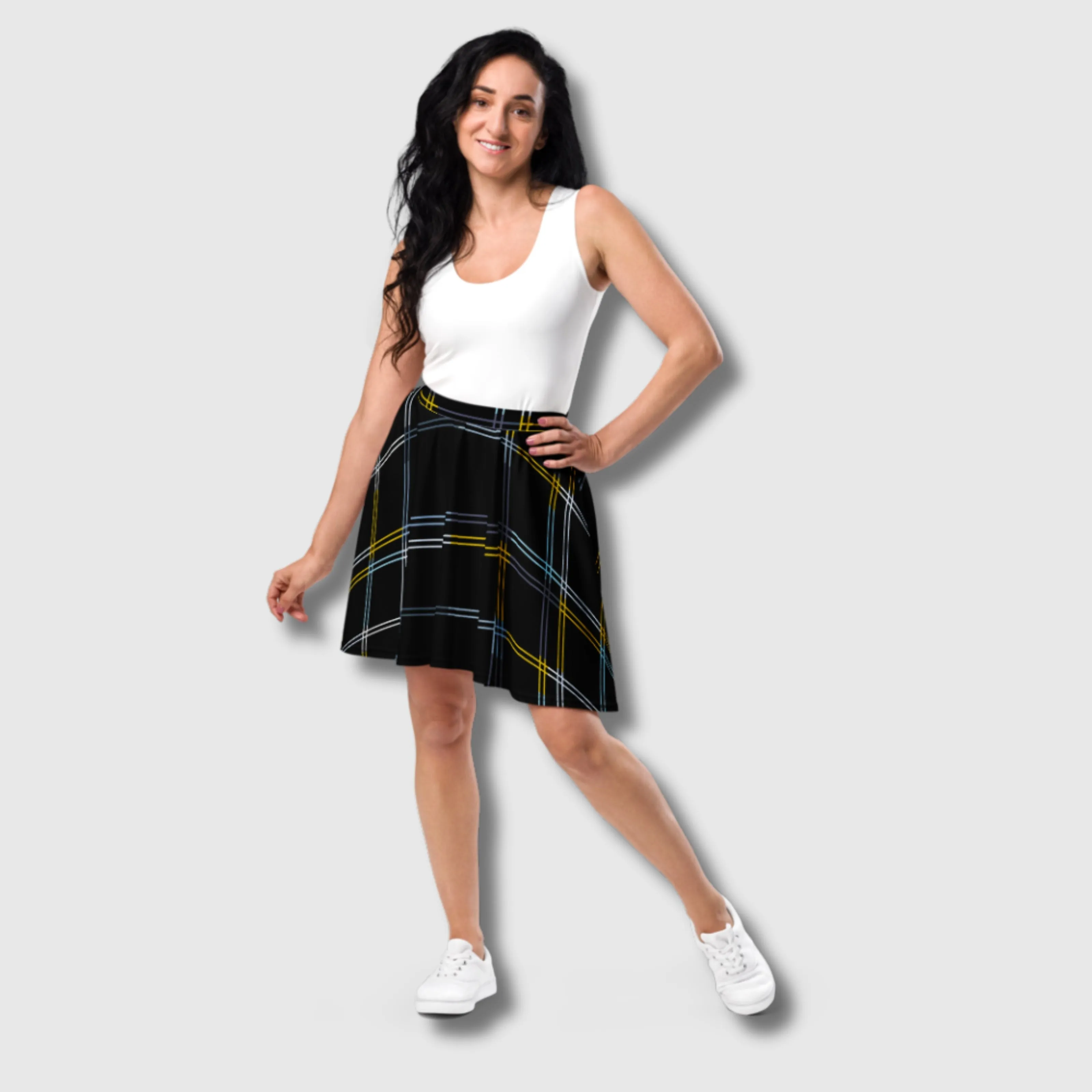 Women's Black Checkered Skater Skirt