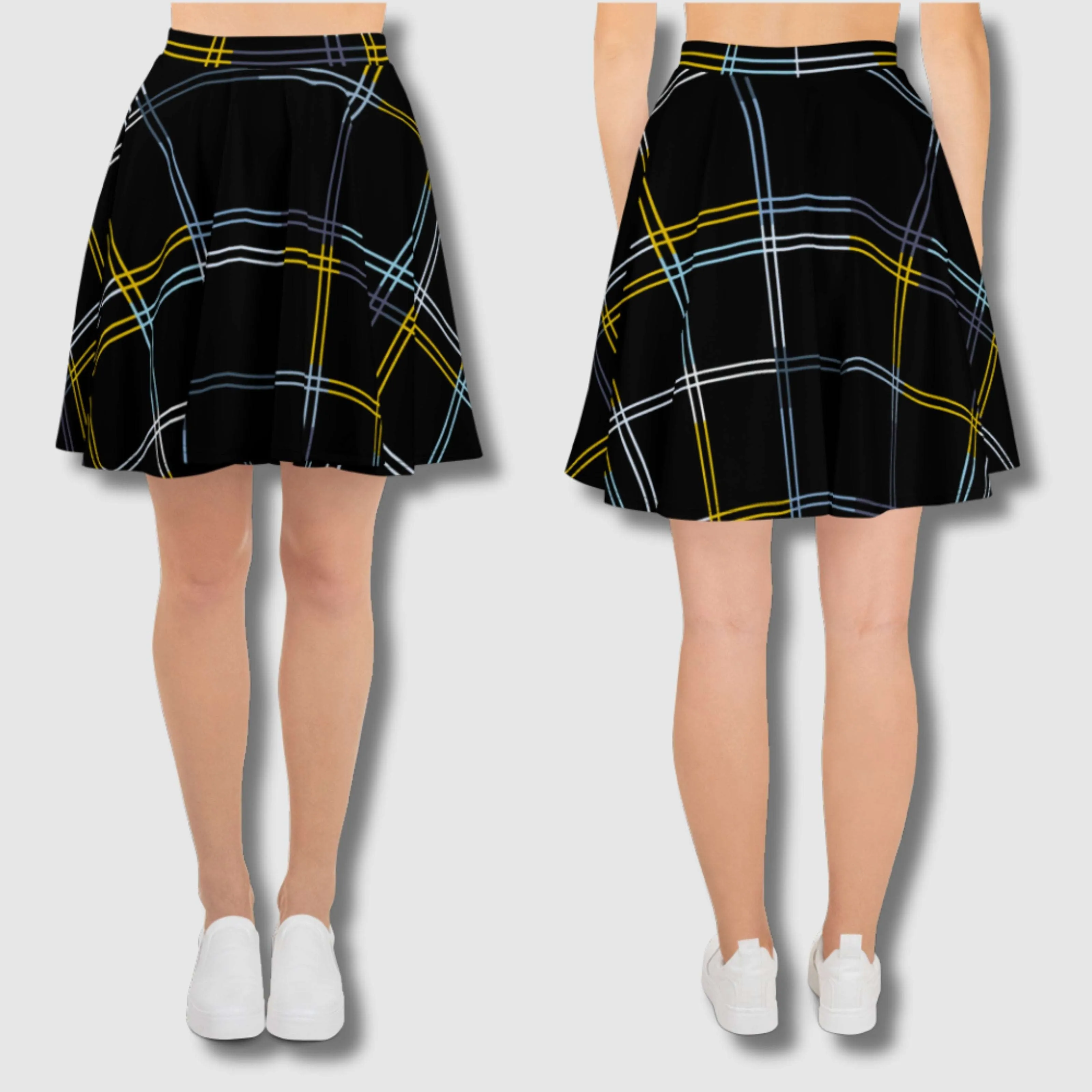 Women's Black Checkered Skater Skirt