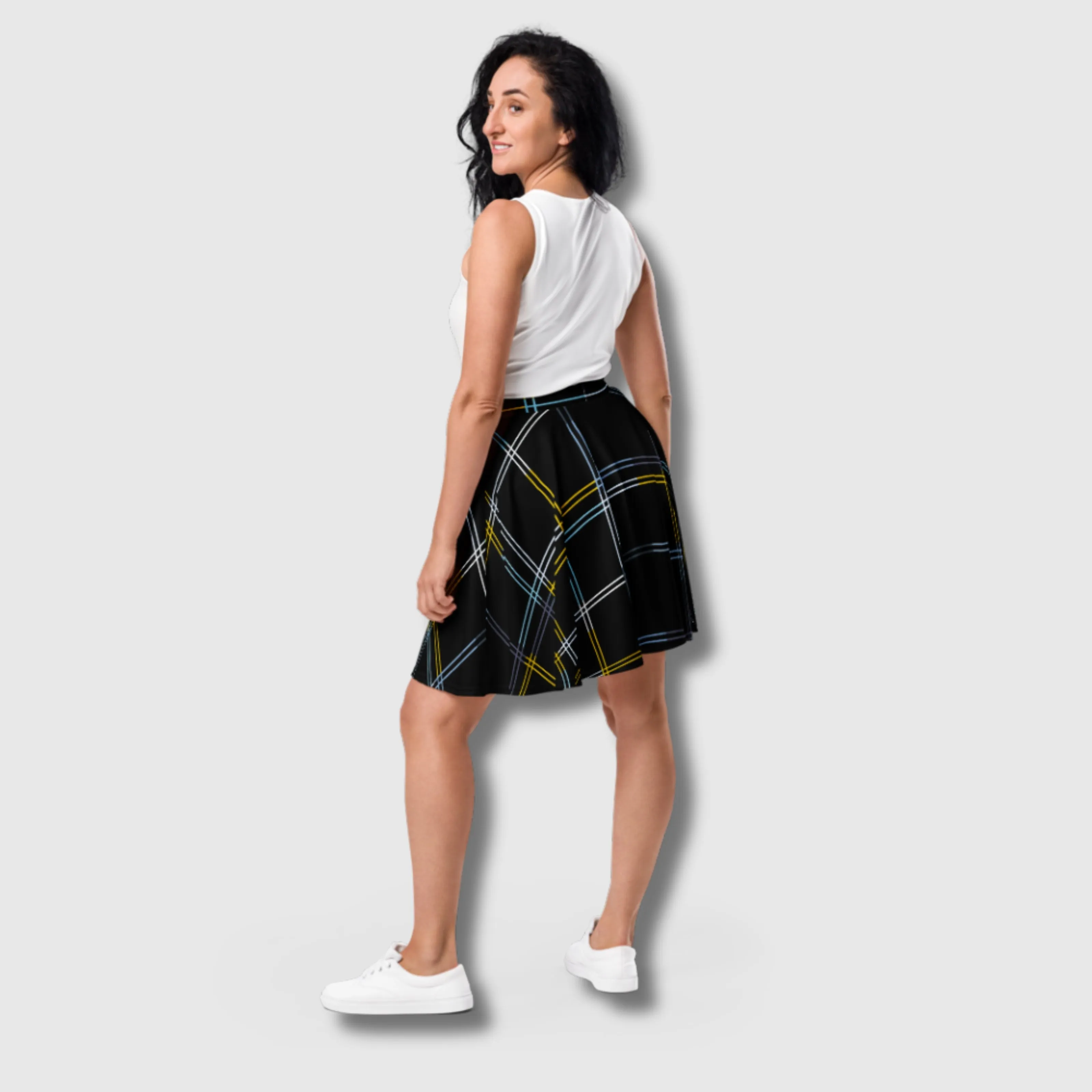 Women's Black Checkered Skater Skirt