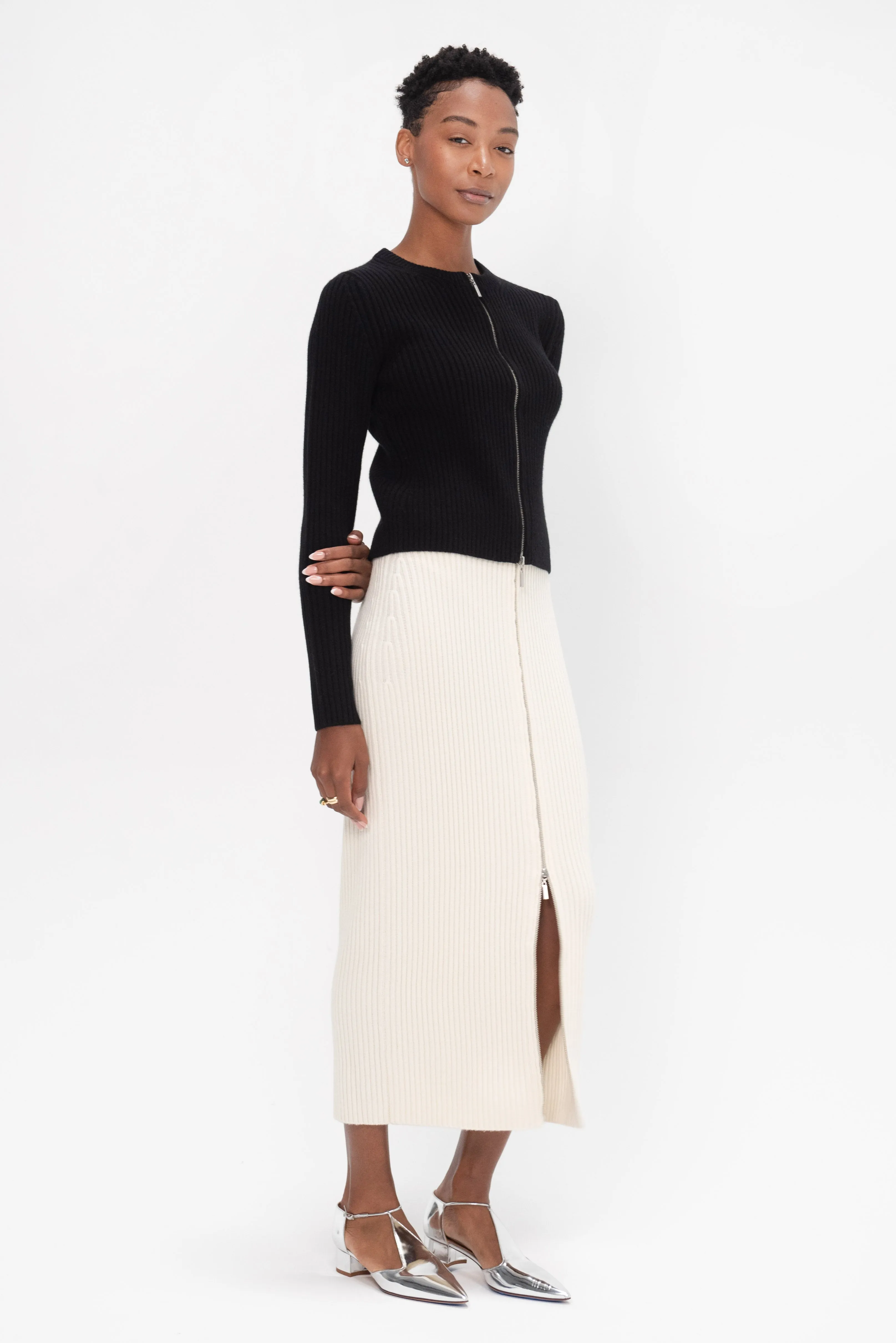 Zip-Up Maxi Skirt, Ivory