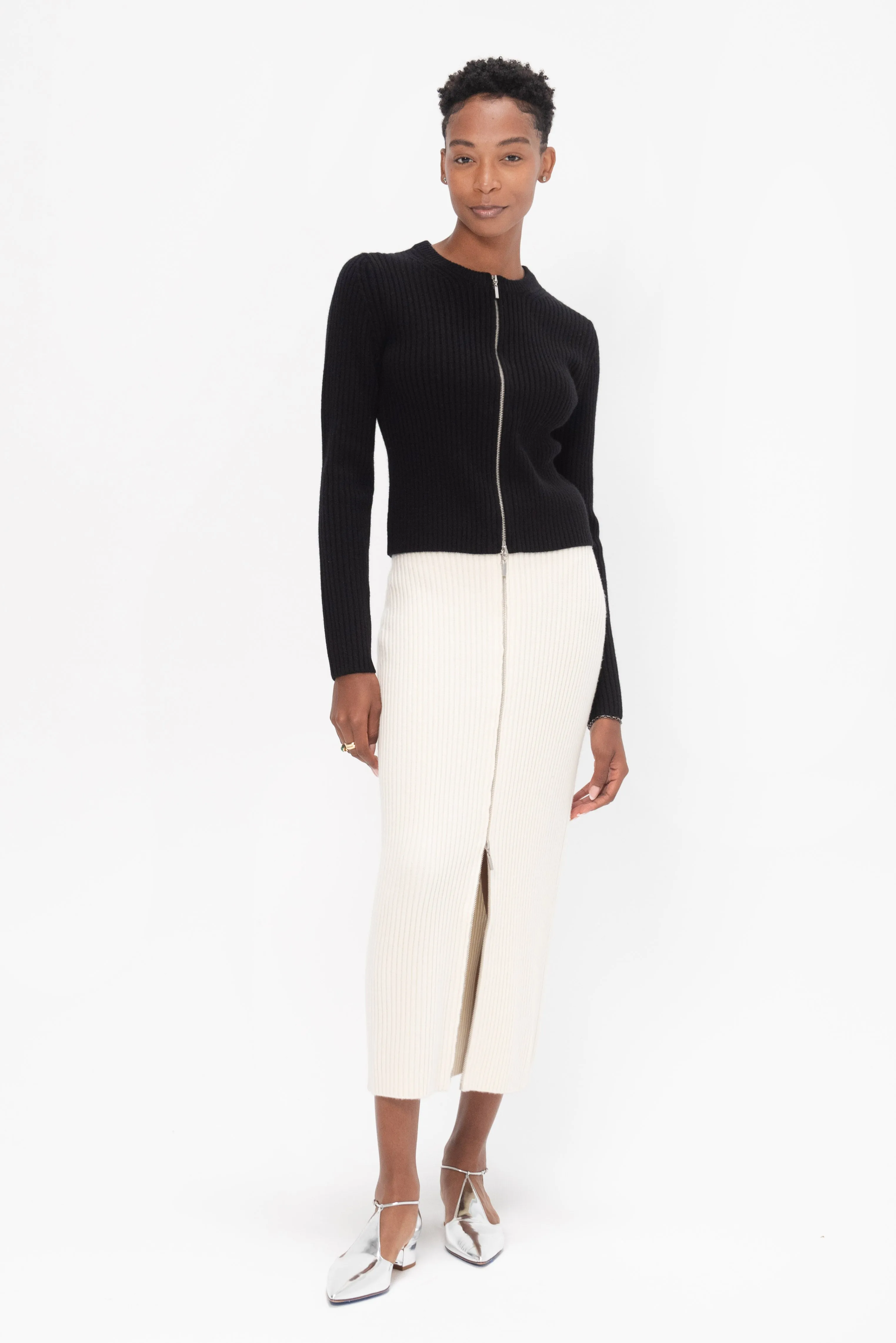 Zip-Up Maxi Skirt, Ivory