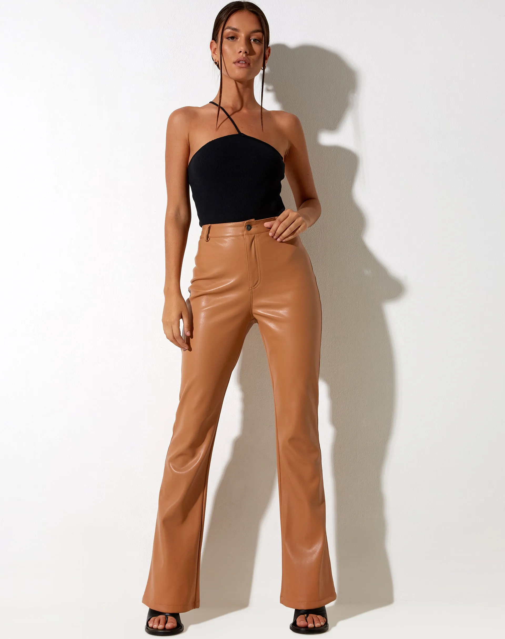 Zoven Flare Trouser in PU Peachy Tan