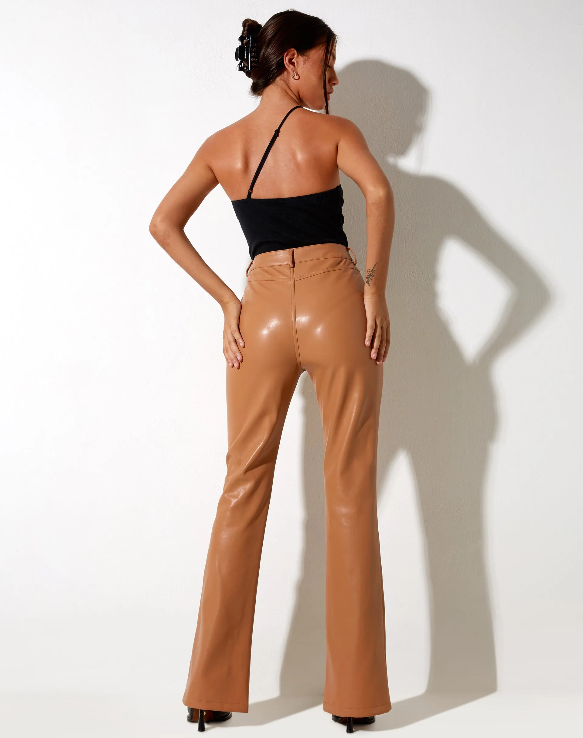 Zoven Flare Trouser in PU Peachy Tan