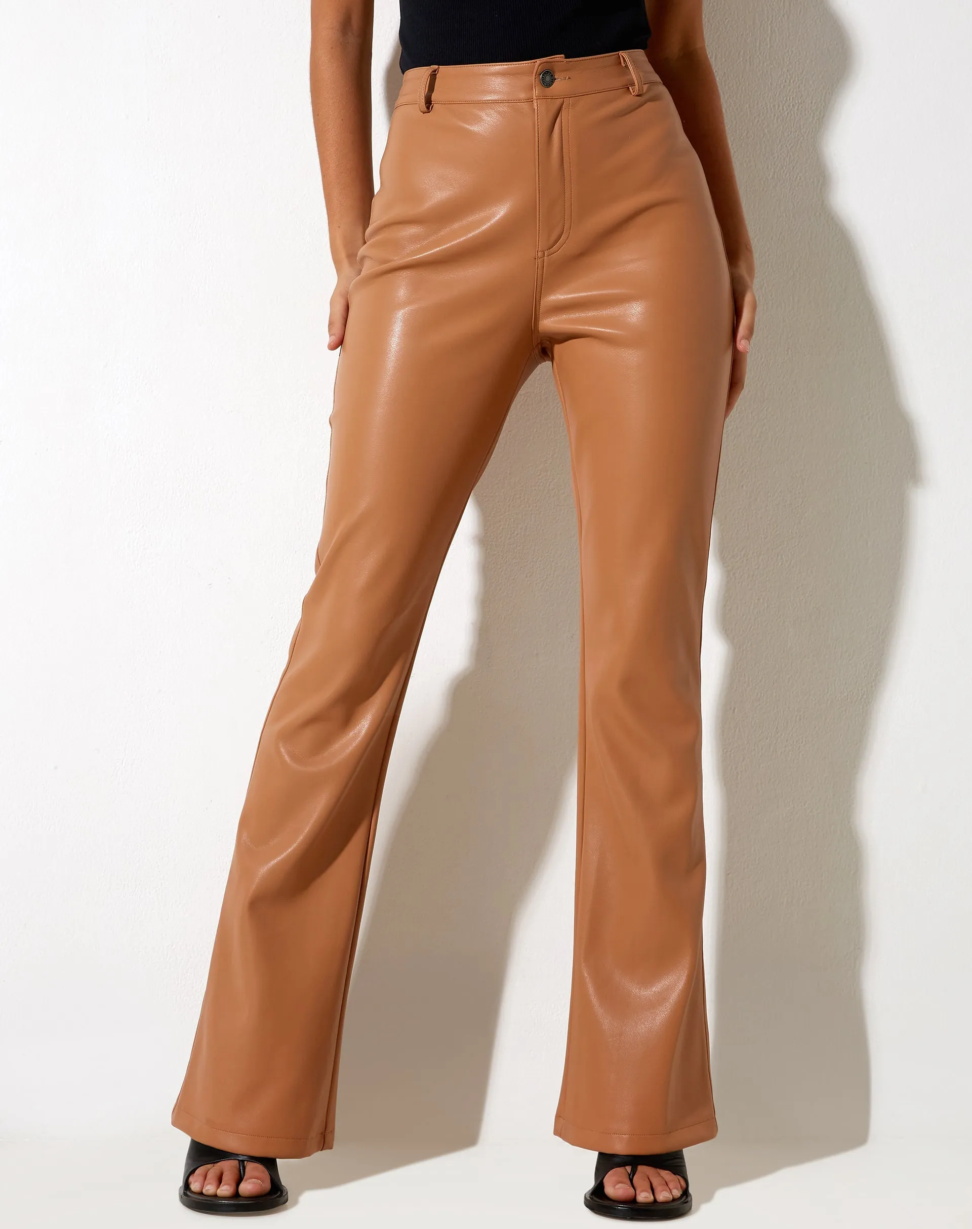 Zoven Flare Trouser in PU Peachy Tan