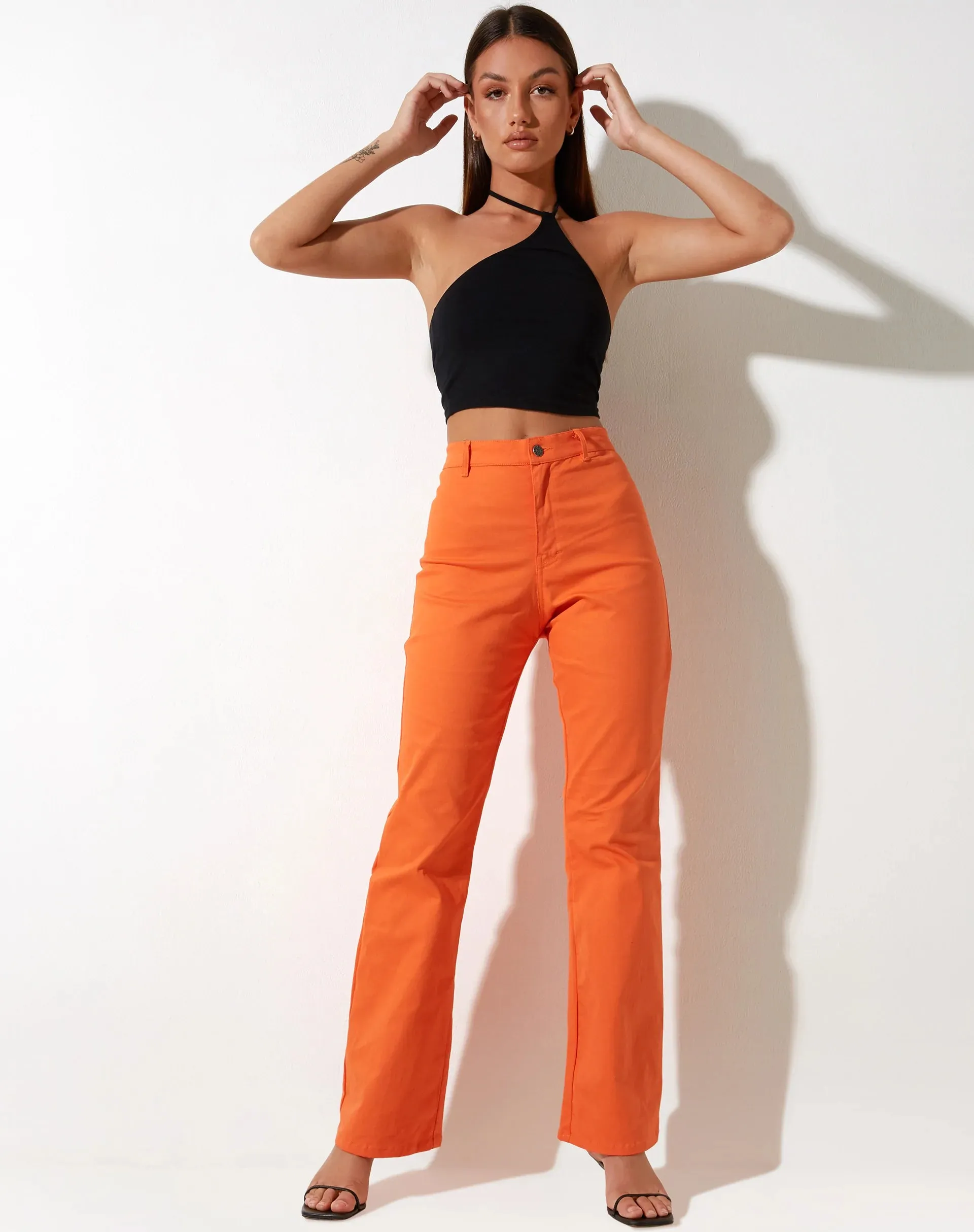 Zoven Flare Trouser in Twill Coral Rose